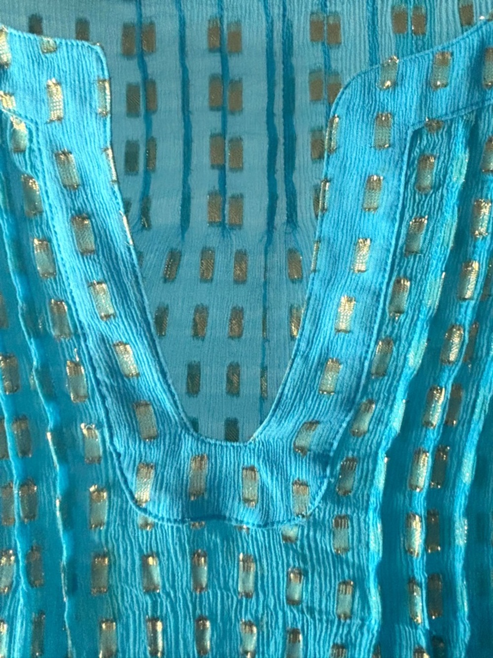 Lilly Pulitzer Turquoise Blue Metallic-Print Long Sleeve Blouse - Picture 5 of 8